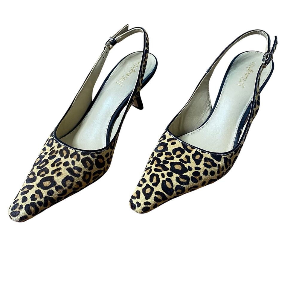 J MCLAUGHLIN Cassidy Leopard Calf Hair Suede Pointed Toe Slingback Heels 8.5